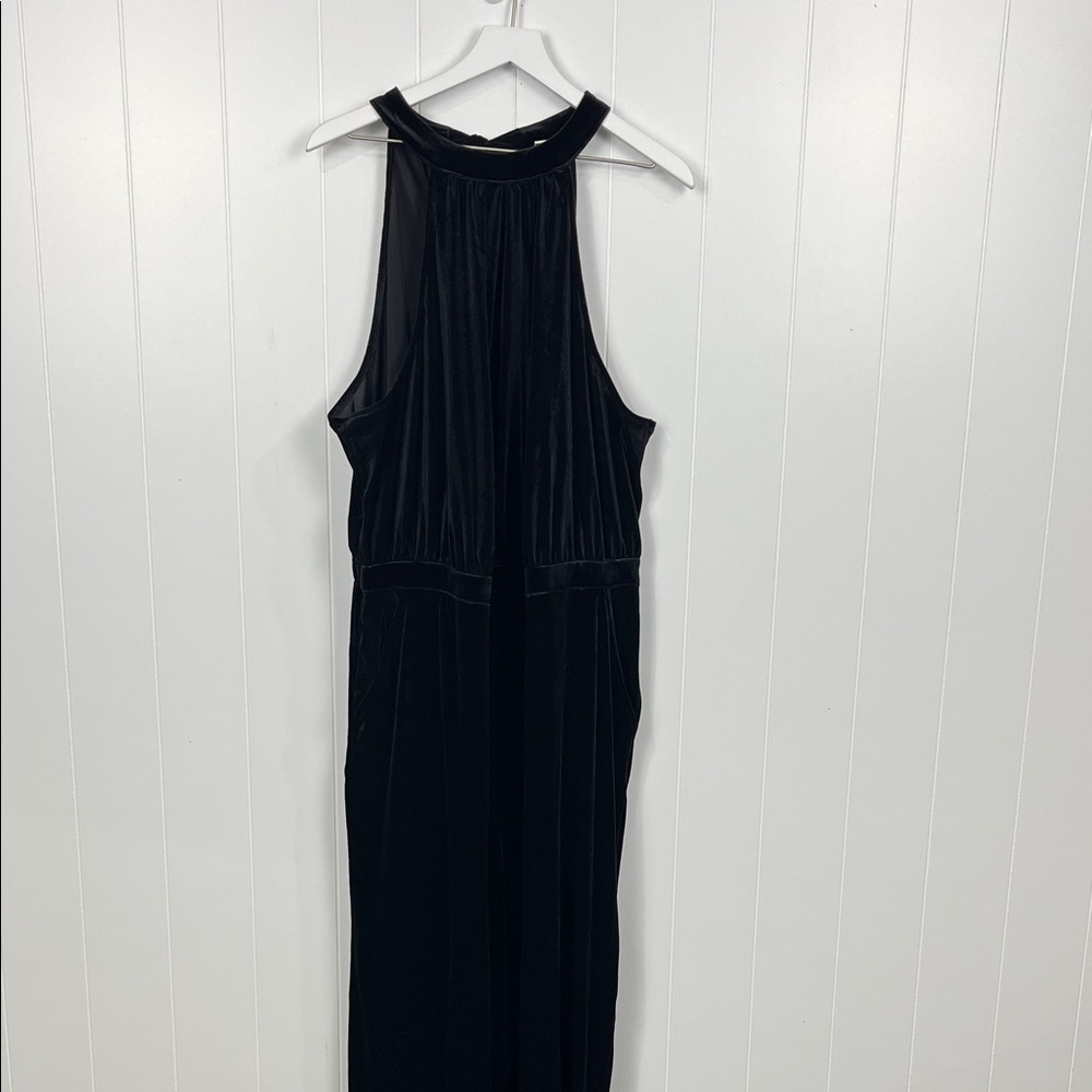 a new day Womens Halter Jumpsuit  1X Black Sleeveless Tie/Bow Pockets Chic NWT